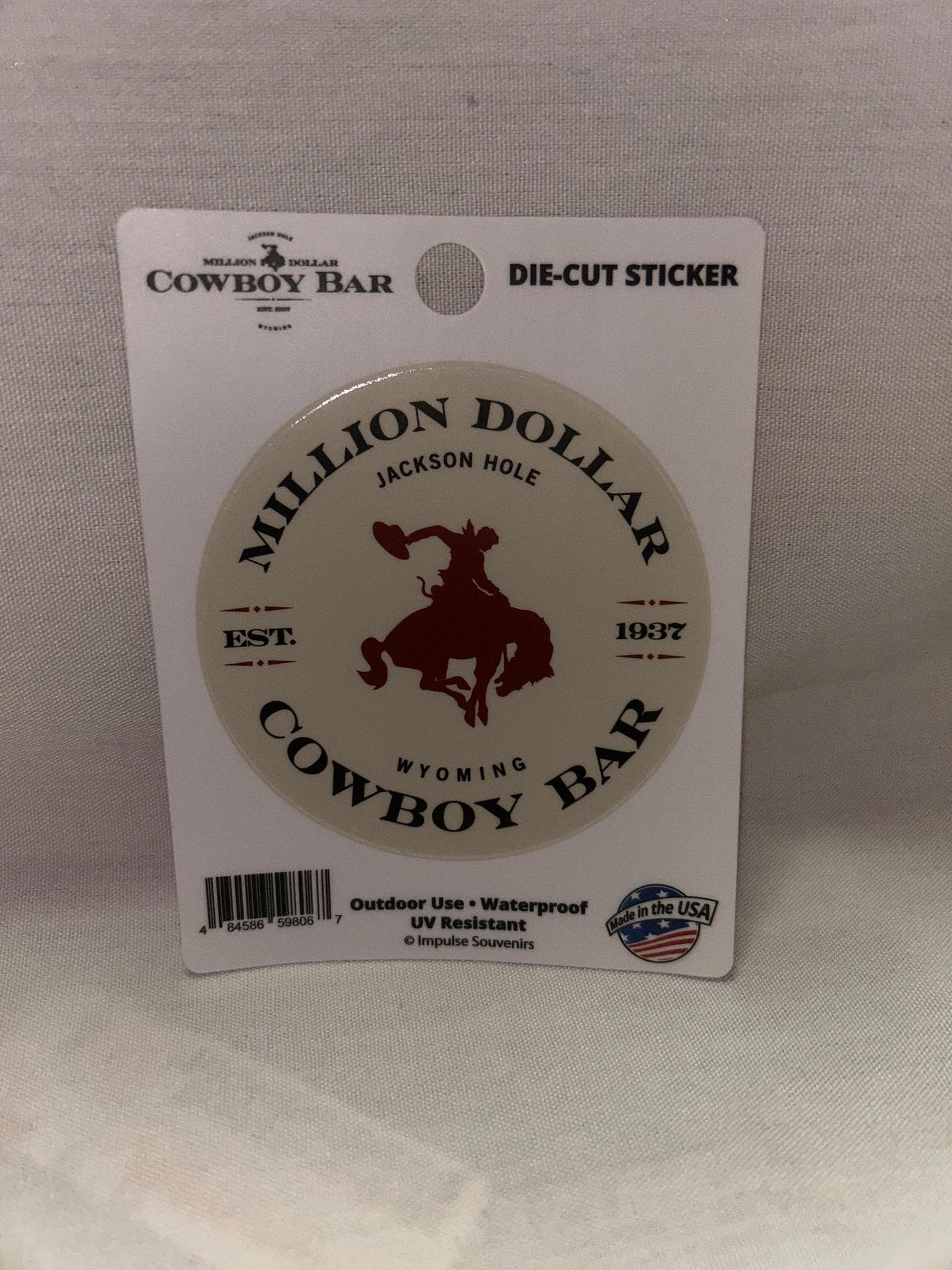 Round Beige with Red Sticker 3"