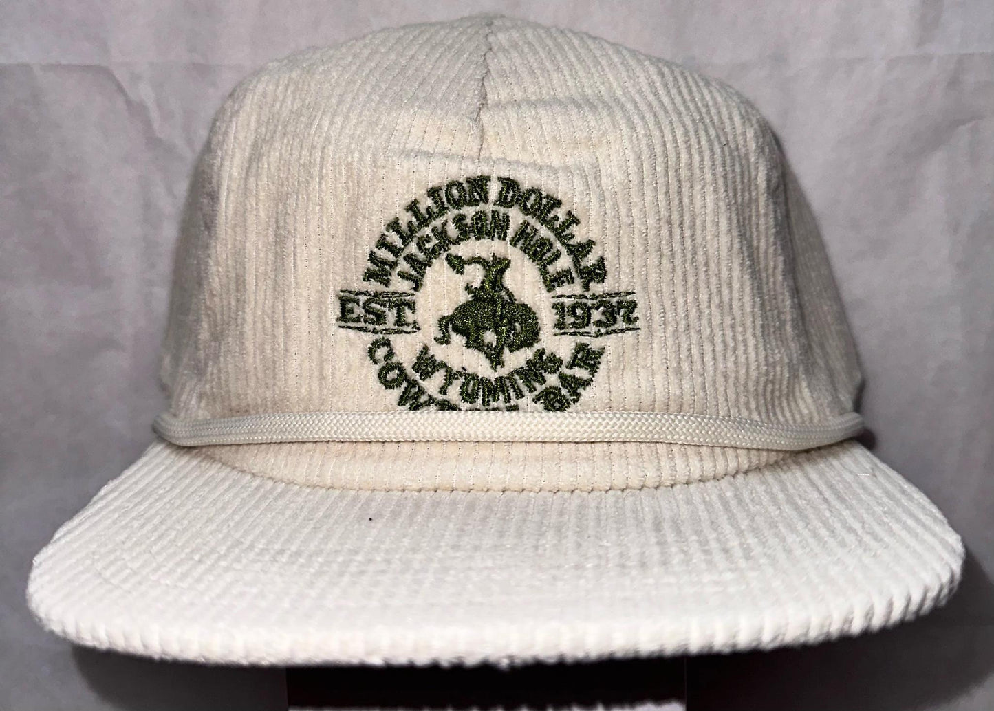 White Corduroy W/Sage Green Badge Hat