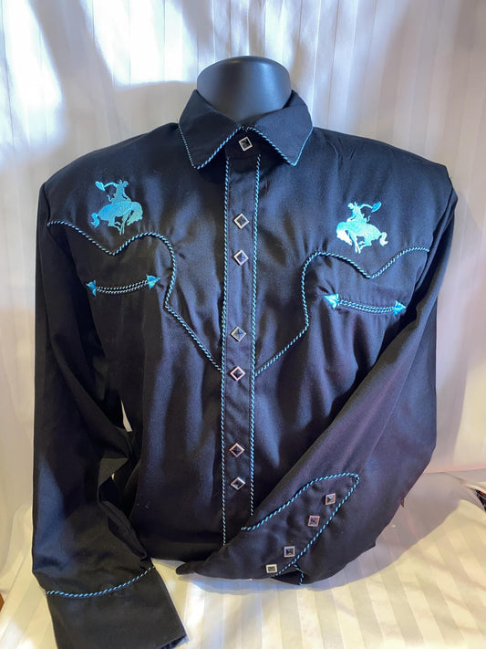 Black w/ Turquoise Scully Long Sleeve Shirt