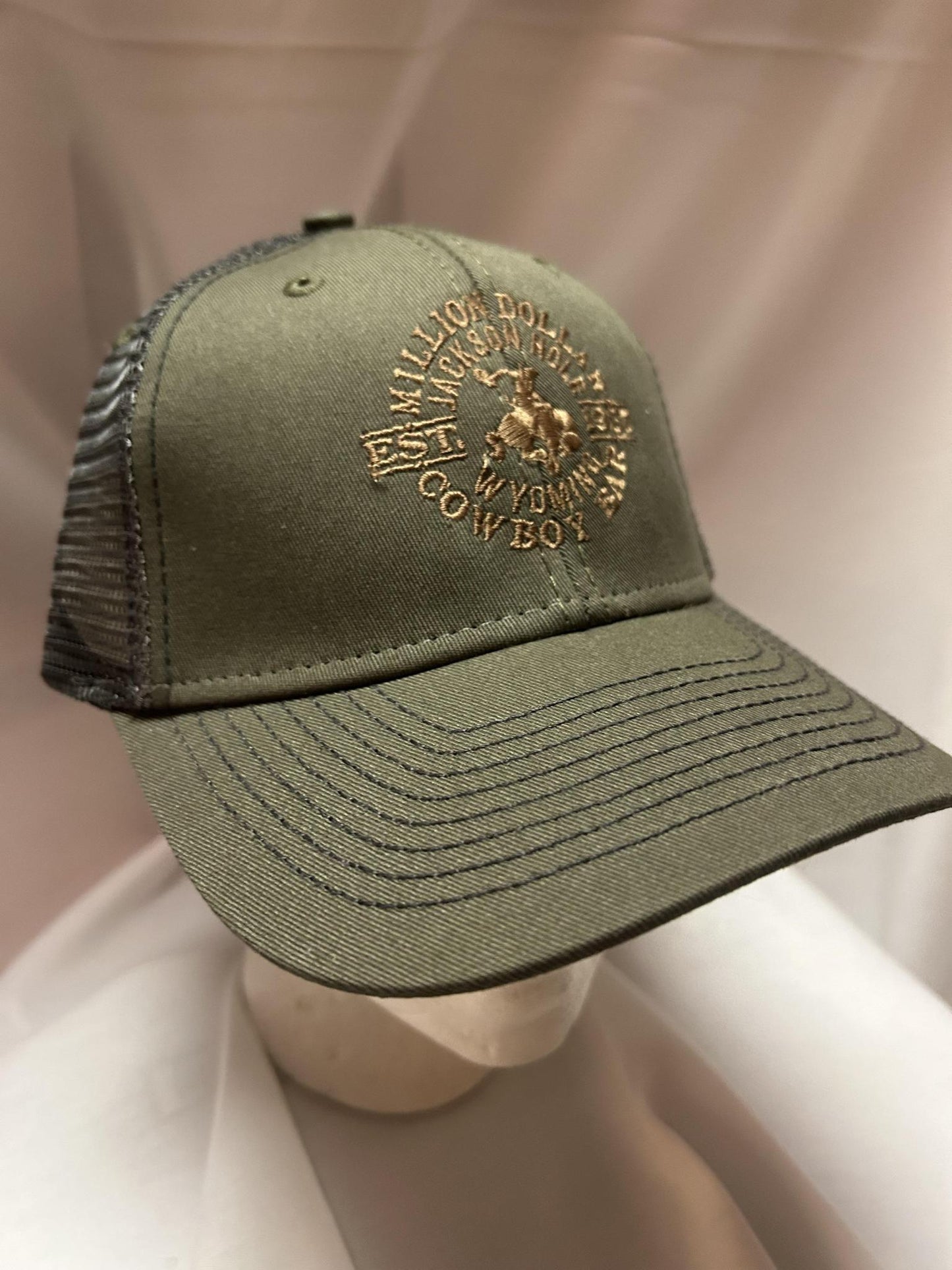 Gold Logo Mesh Snapback Hat Loden/Gray