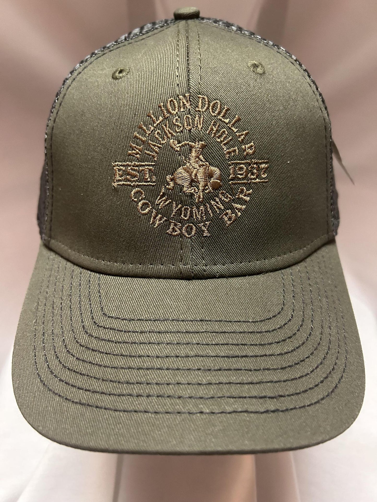 Gold Logo Mesh Snapback Hat Loden/Gray