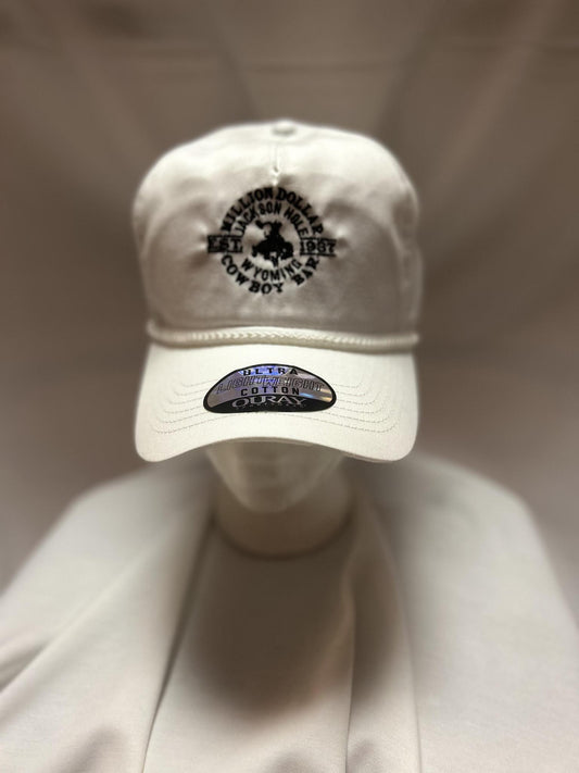 White Rope Black Logo Hat