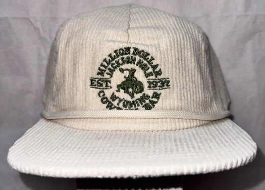 White Corduroy W/Sage Green Badge Hat